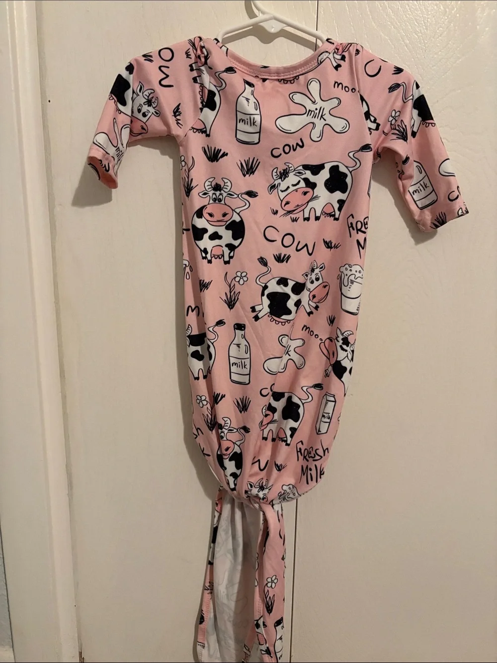 Pink Cow-Print Baby Gown - Soft Newborn One-Piece